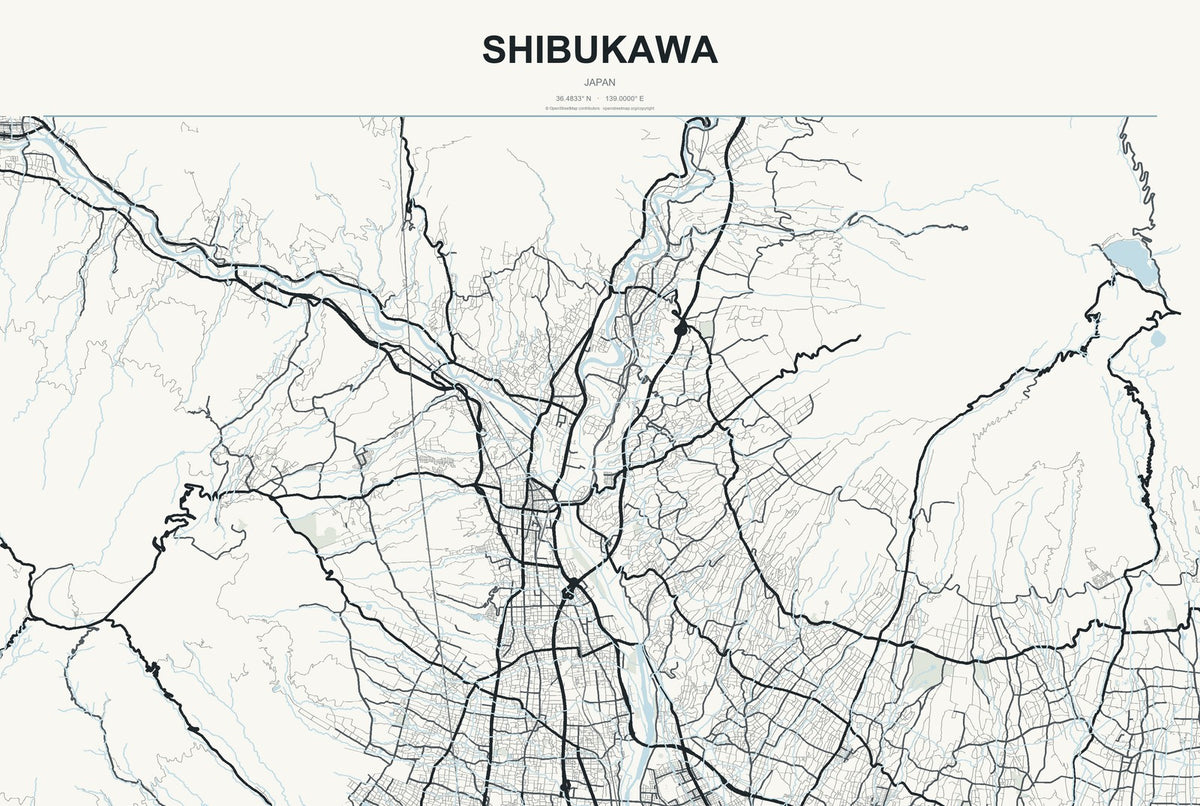 Shibukawa, Japan City Map Aluminum Sign in Headline Atlas style