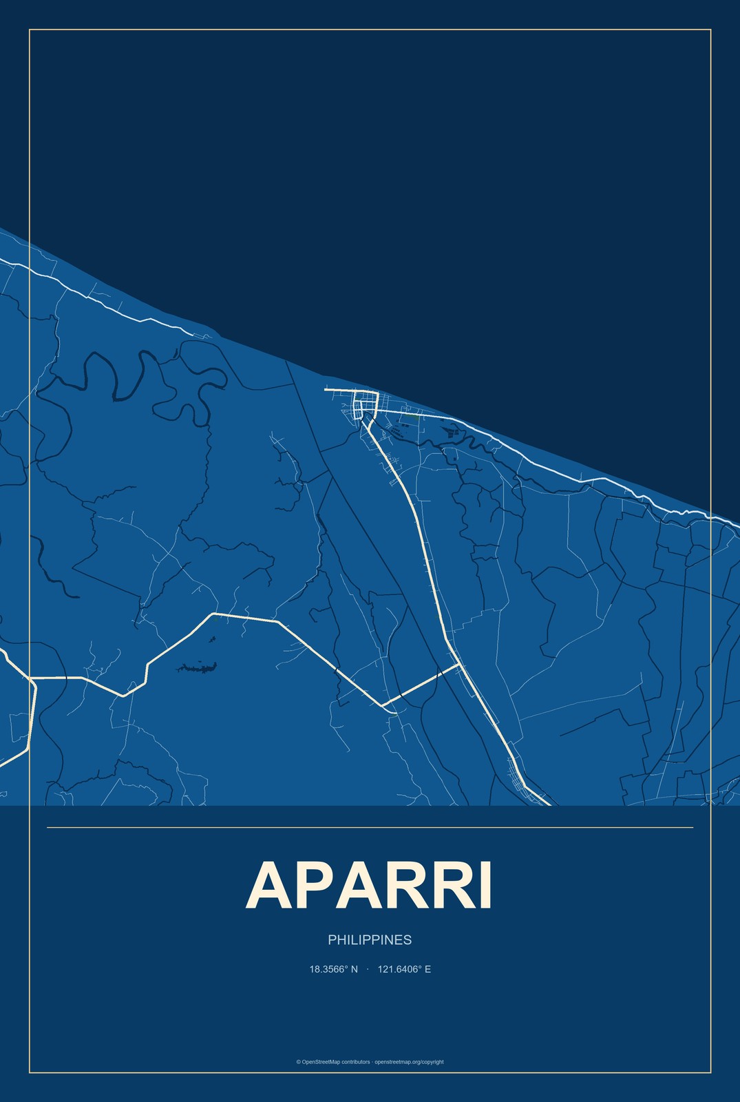 Aparri, Philippines City Map Aluminum Sign in Harbor Cobalt style
