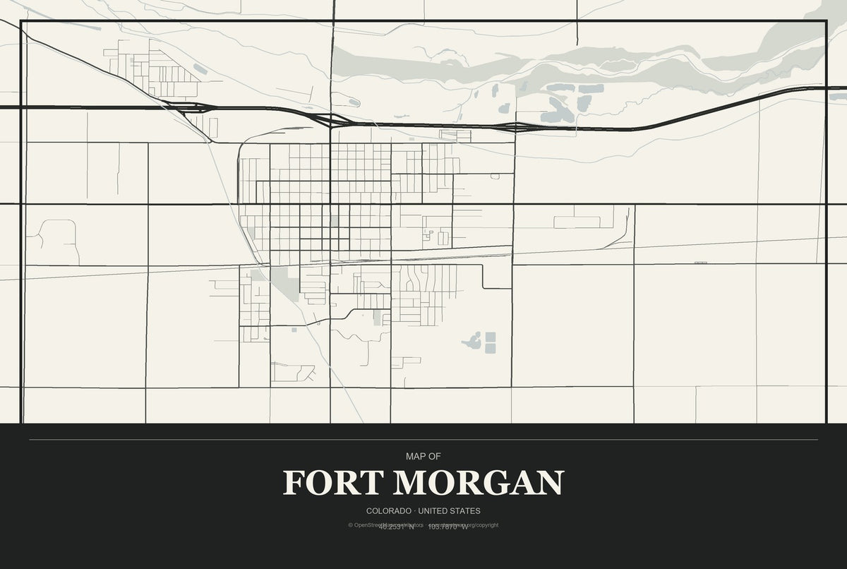 Fort Morgan, Colorado City Map Aluminum Sign in Museum Plaque style