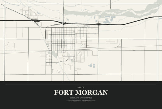 Fort Morgan, Colorado City Map Aluminum Sign in Museum Plaque style