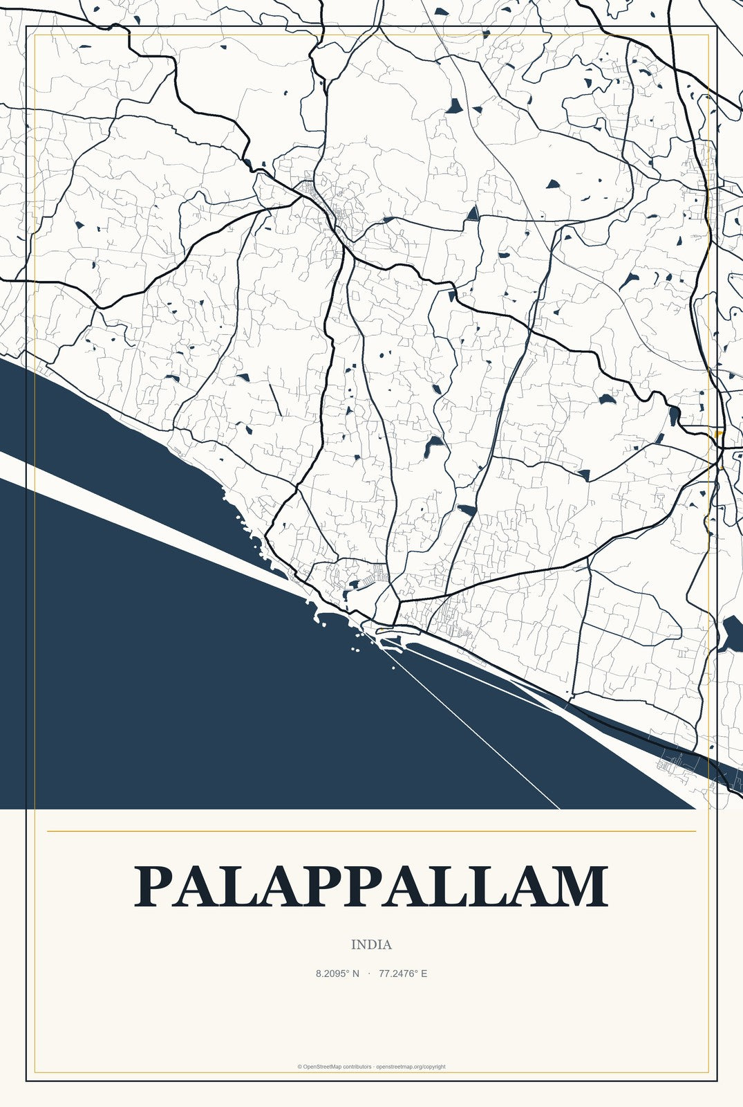 Palappallam, India City Map Aluminum Sign in Citrine Modern style
