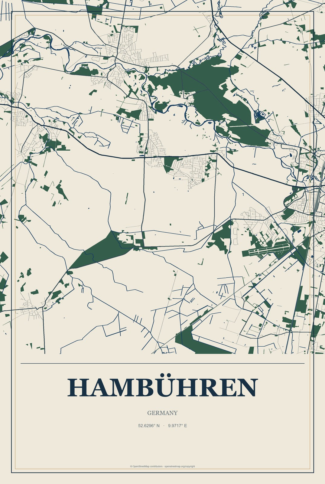 Hambühren, Germany City Map Aluminum Sign in Coastal Cutout style