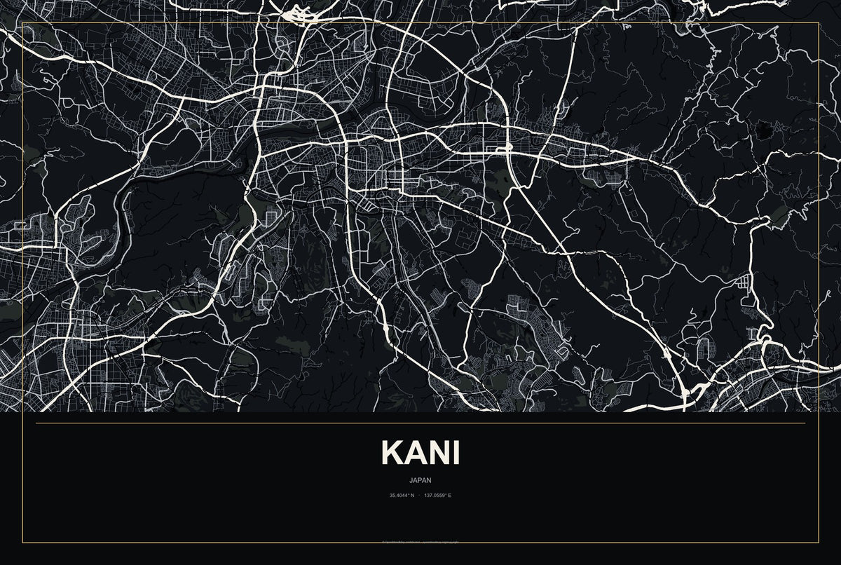 Kani, Japan City Map Aluminum Sign in Metropolitan Noir style