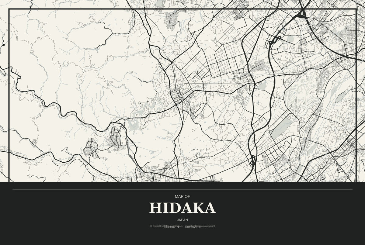 Hidaka, Japan City Map Aluminum Sign in Museum Plaque style