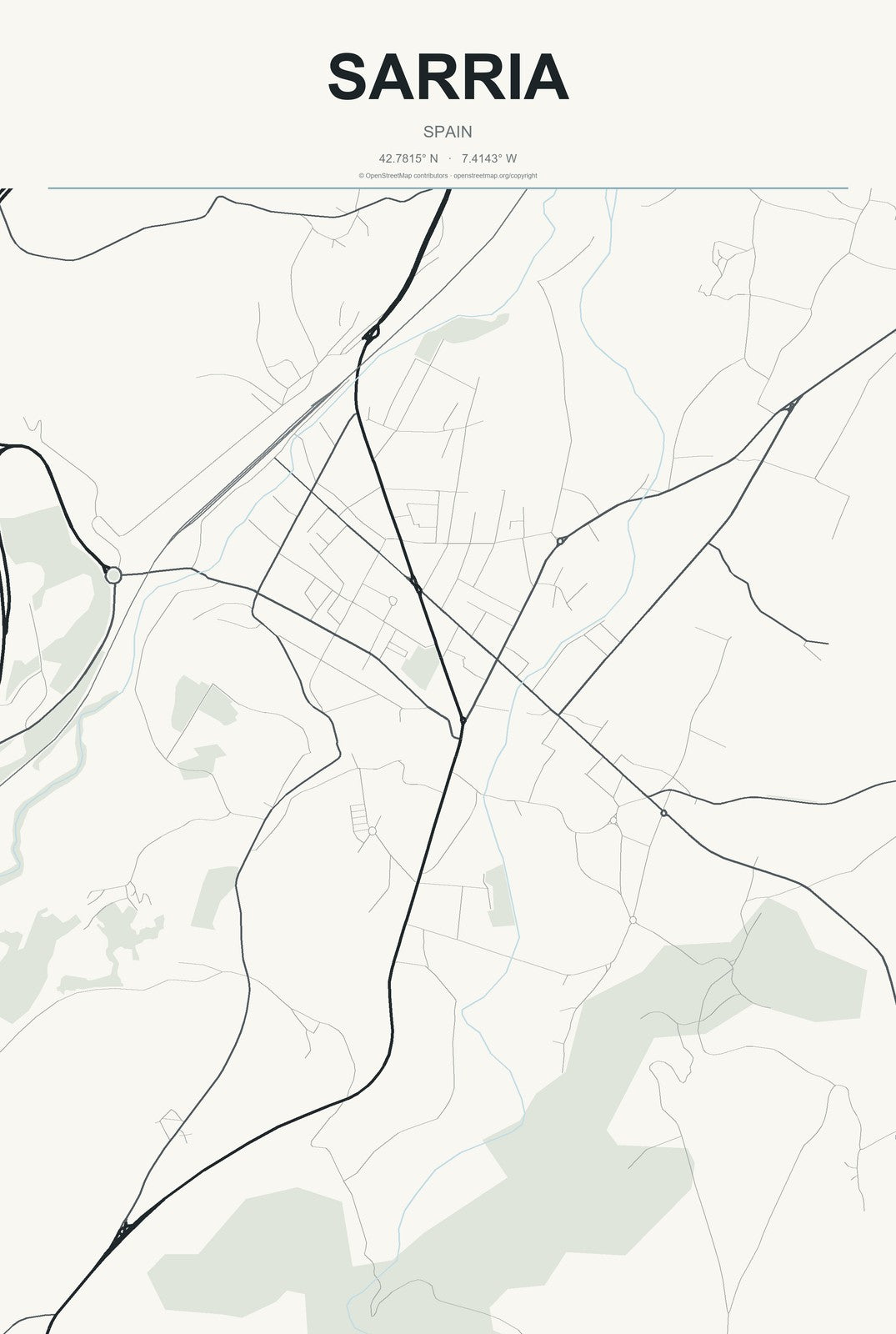 Sarria, Spain City Map Aluminum Sign in Headline Atlas style