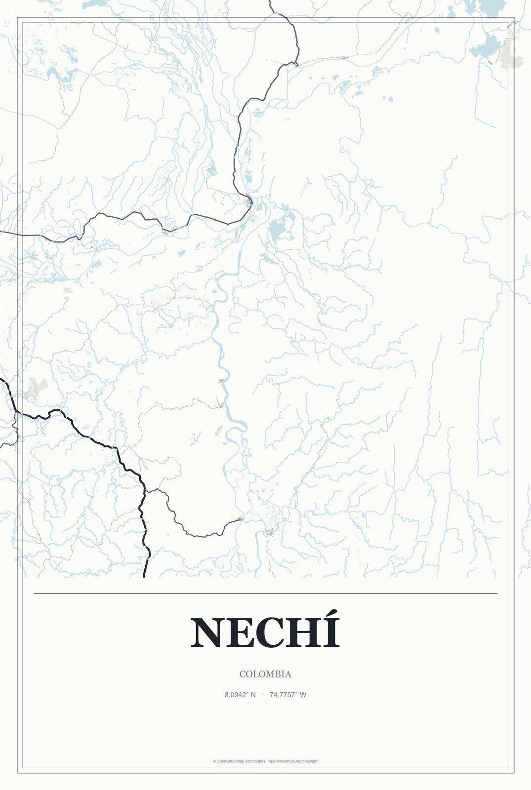 Nechí, Colombia City Map Aluminum Sign in Gallery Air style