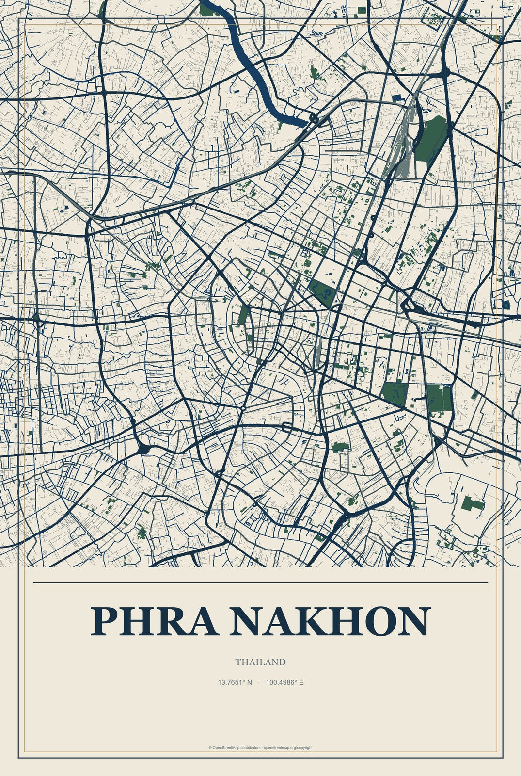 Phra Nakhon, Thailand City Map Aluminum Sign in Coastal Cutout style