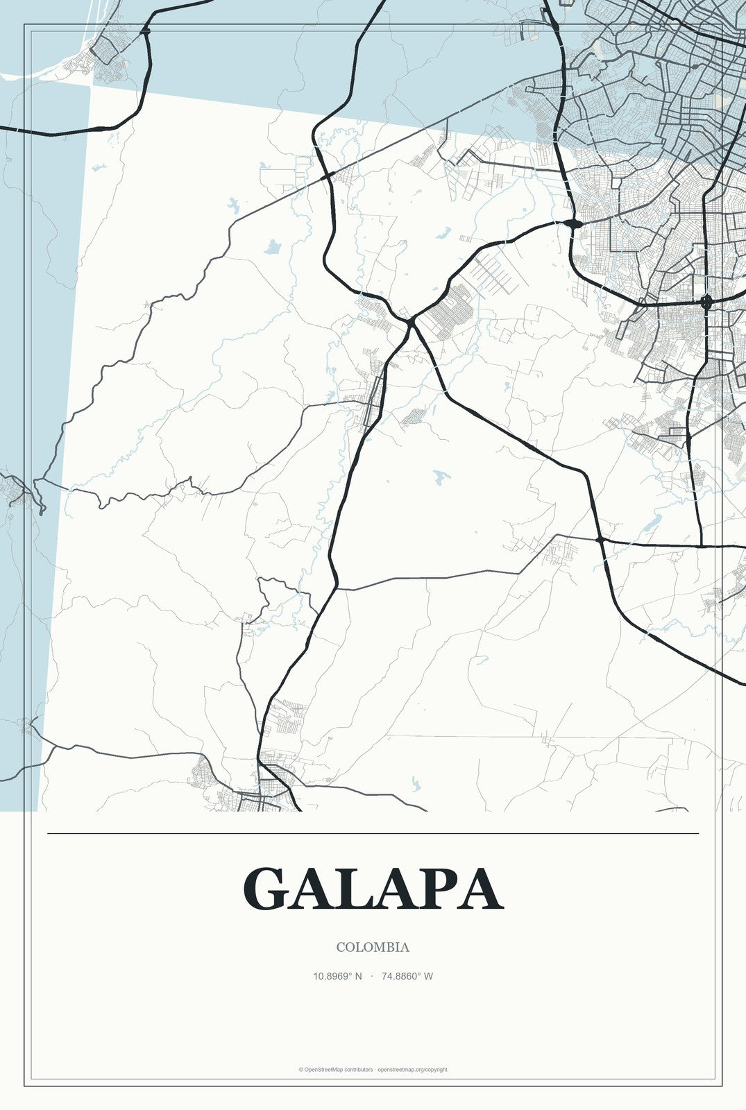 Galapa, Colombia City Map Aluminum Sign in Gallery Air style