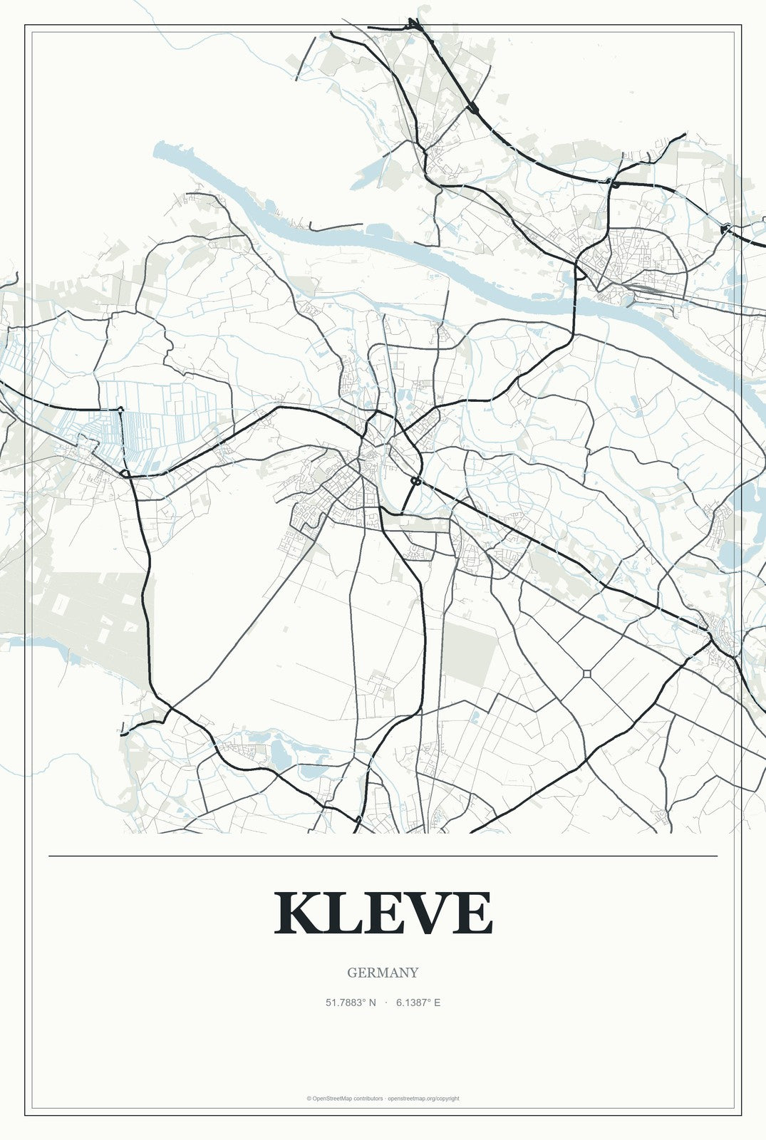 Kleve, Germany City Map Aluminum Sign in Gallery Air style