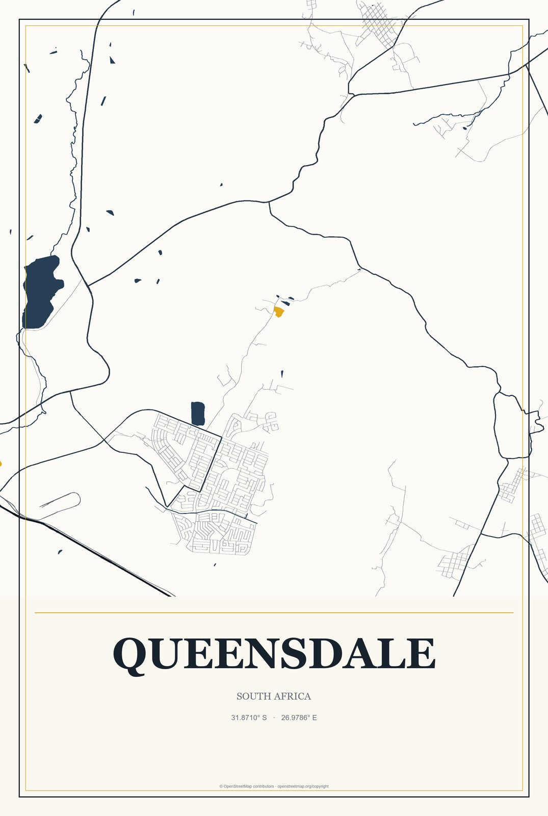 Queensdale, South Africa City Map Aluminum Sign in Citrine Modern style