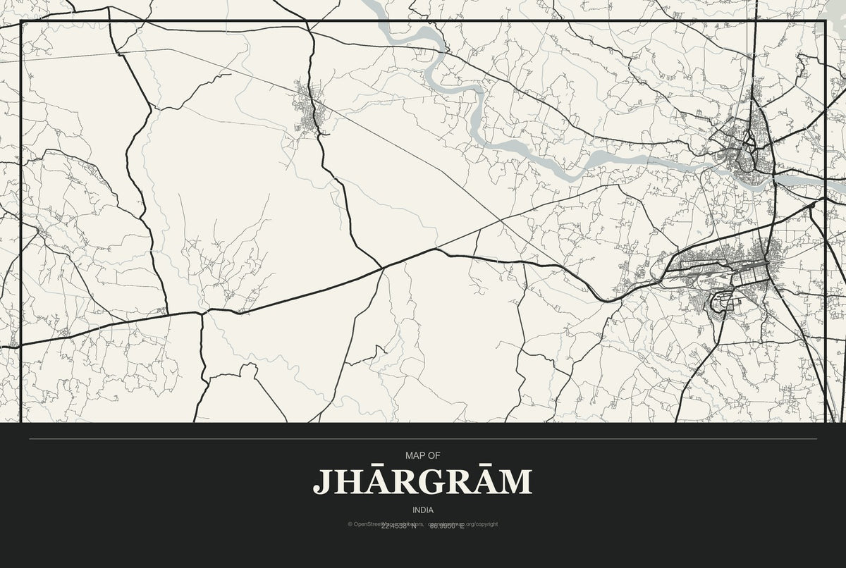 Jhārgrām, India City Map Aluminum Sign in Museum Plaque style