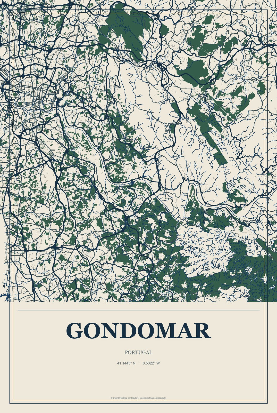 Gondomar, Portugal City Map Aluminum Sign in Coastal Cutout style