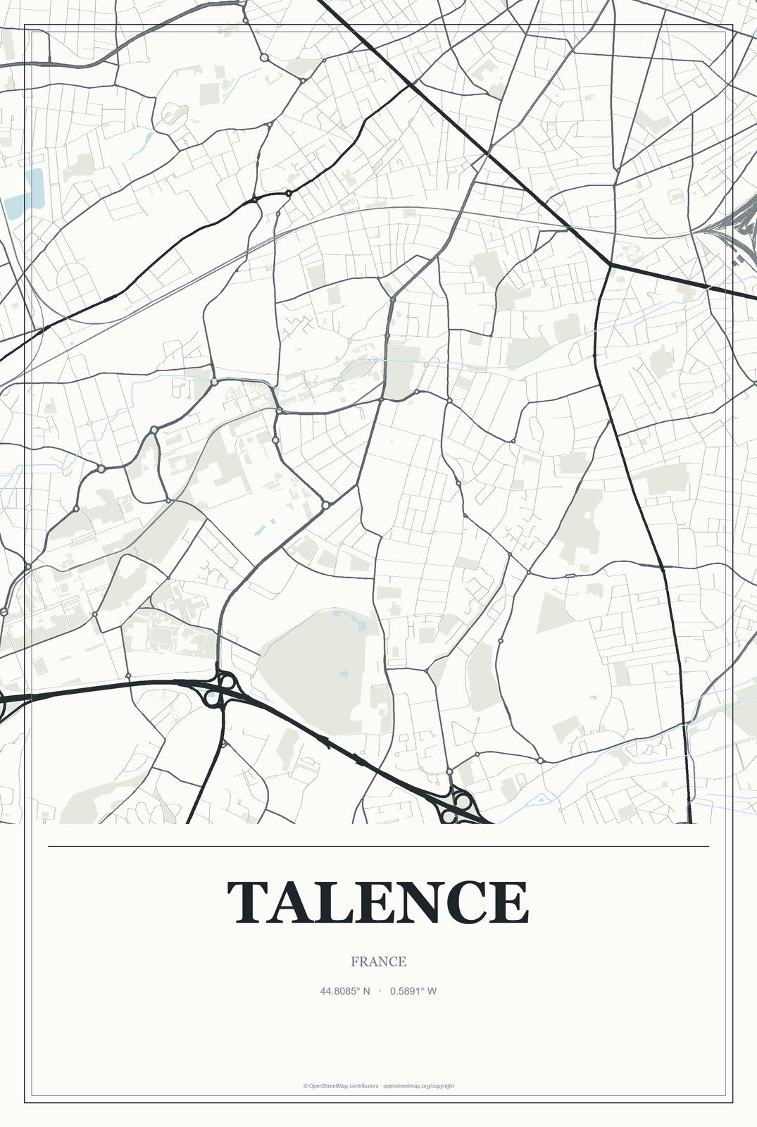 Talence, France City Map Aluminum Sign in Gallery Air style