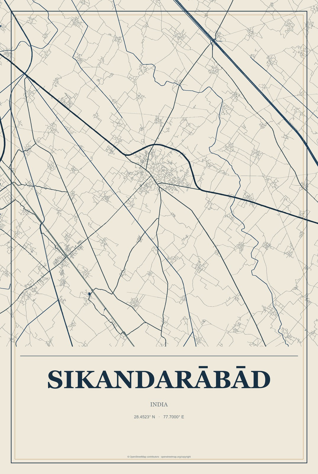 Sikandarābād, India City Map Aluminum Sign in Coastal Cutout style