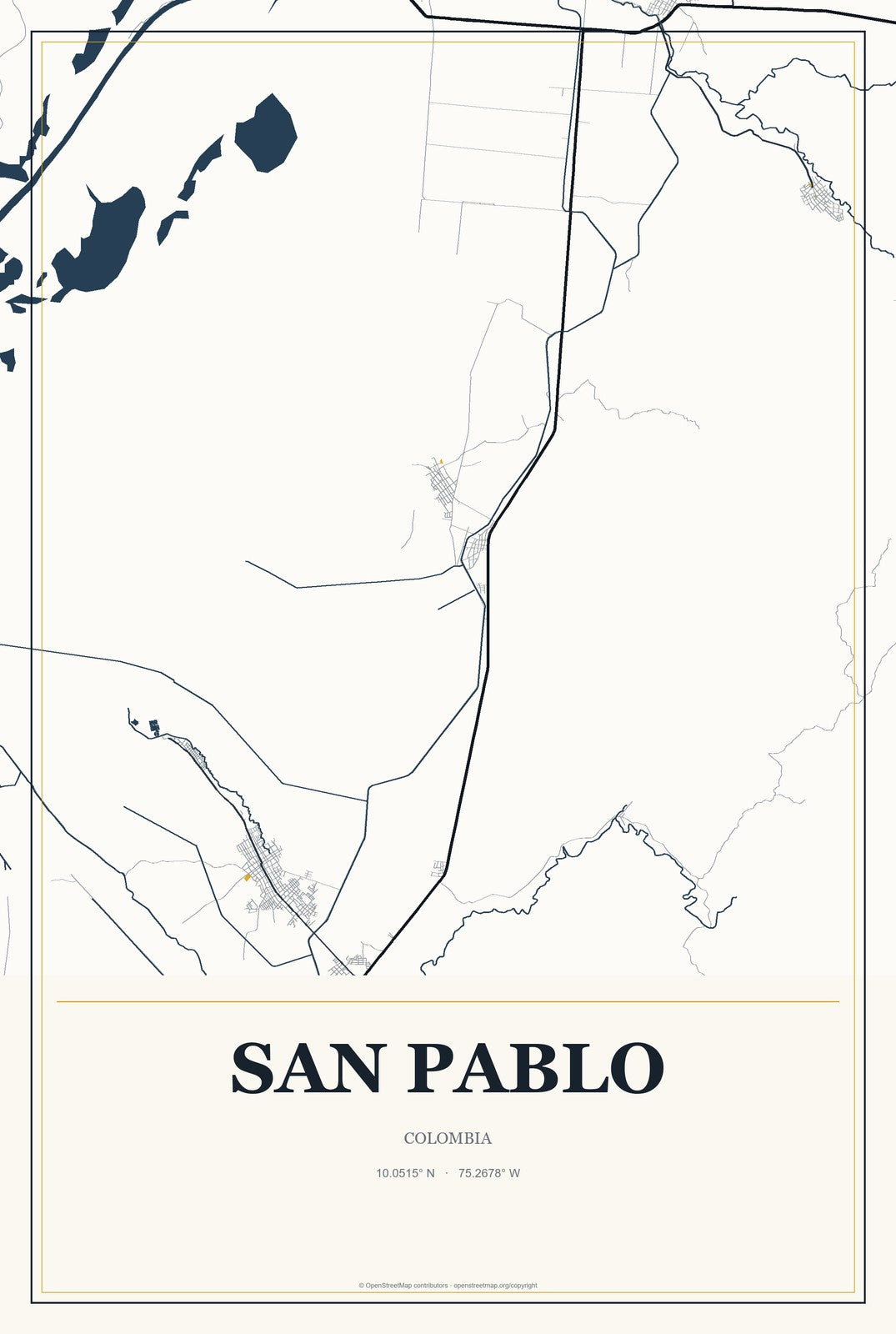 San Pablo, Colombia City Map Aluminum Sign in Citrine Modern style