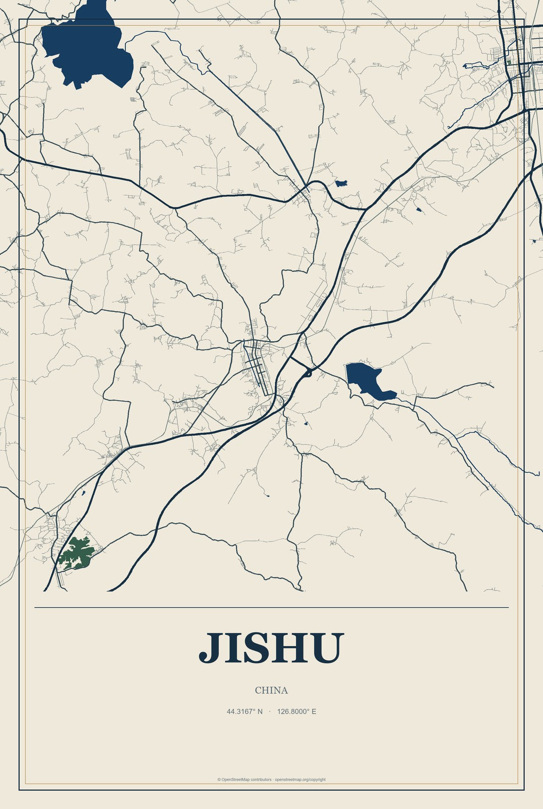 Jishu, China City Map Aluminum Sign in Coastal Cutout style