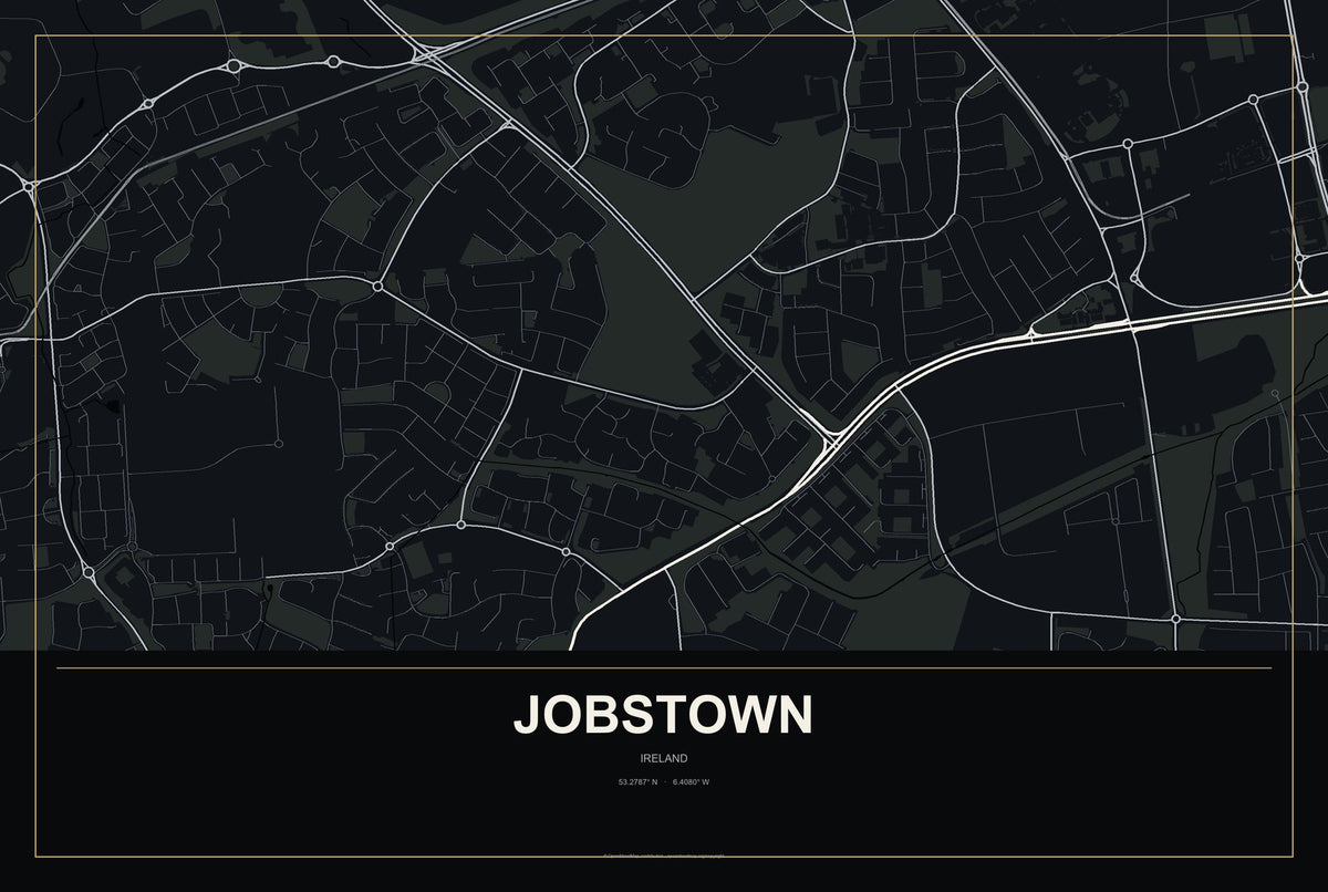 Jobstown, Ireland City Map Aluminum Sign in Metropolitan Noir style
