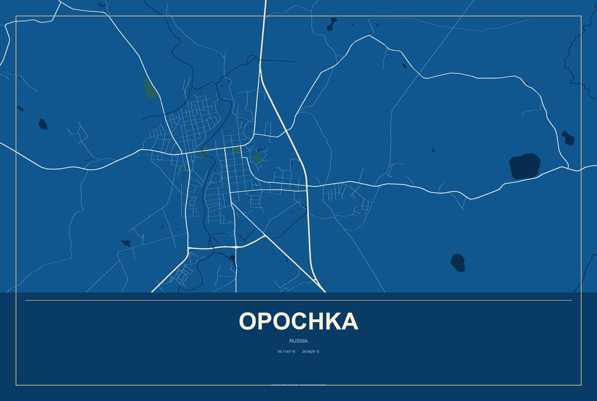 Opochka, Russia City Map Aluminum Sign in Harbor Cobalt style
