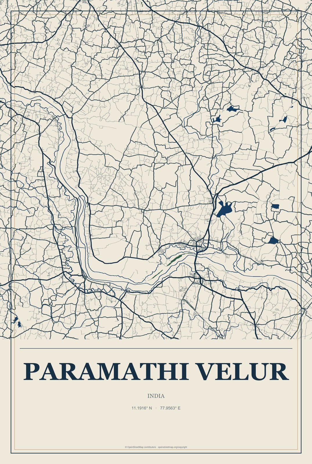 Paramathi Velur, India City Map Aluminum Sign in Coastal Cutout style