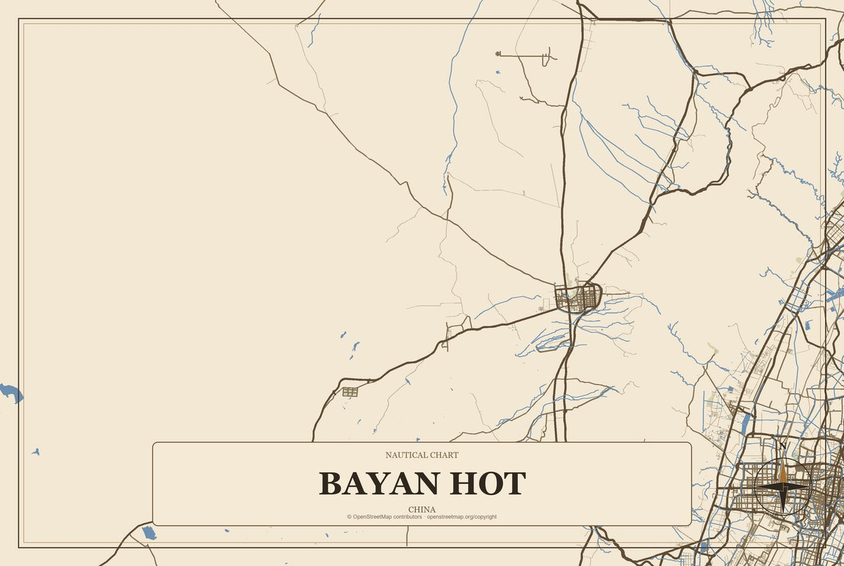 Bayan Hot, China City Map Aluminum Sign in Heritage Nautical style