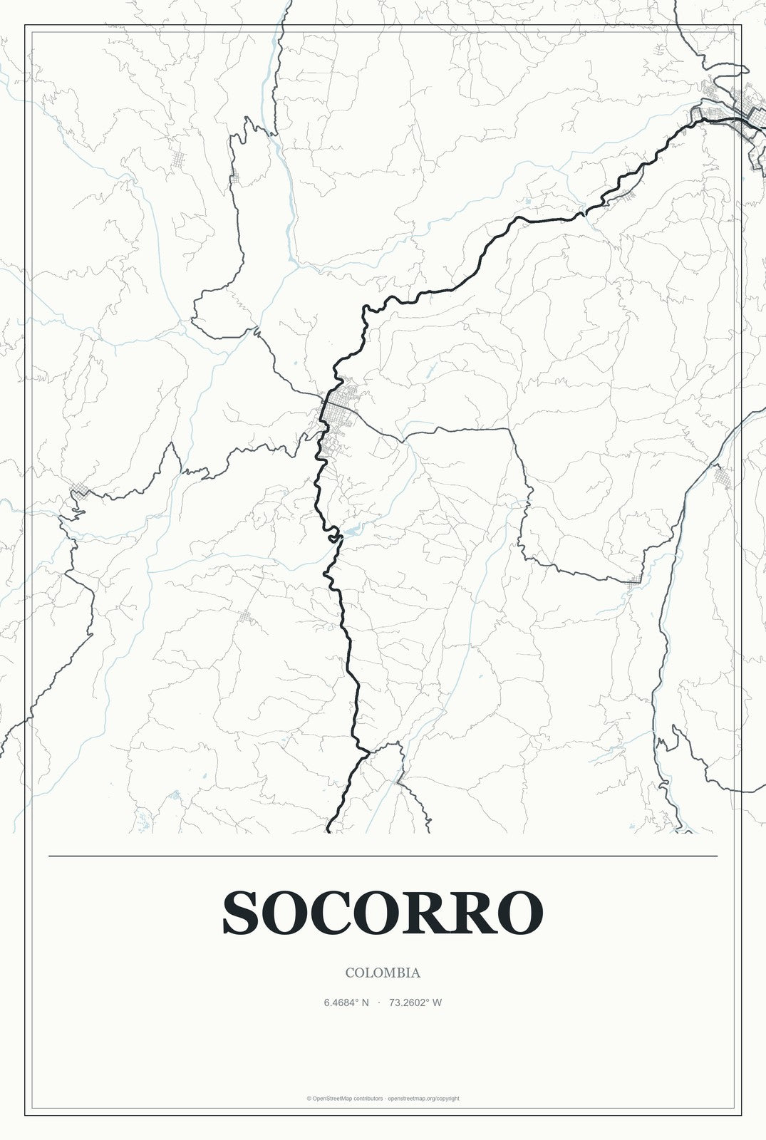 Socorro, Colombia City Map Aluminum Sign in Gallery Air style