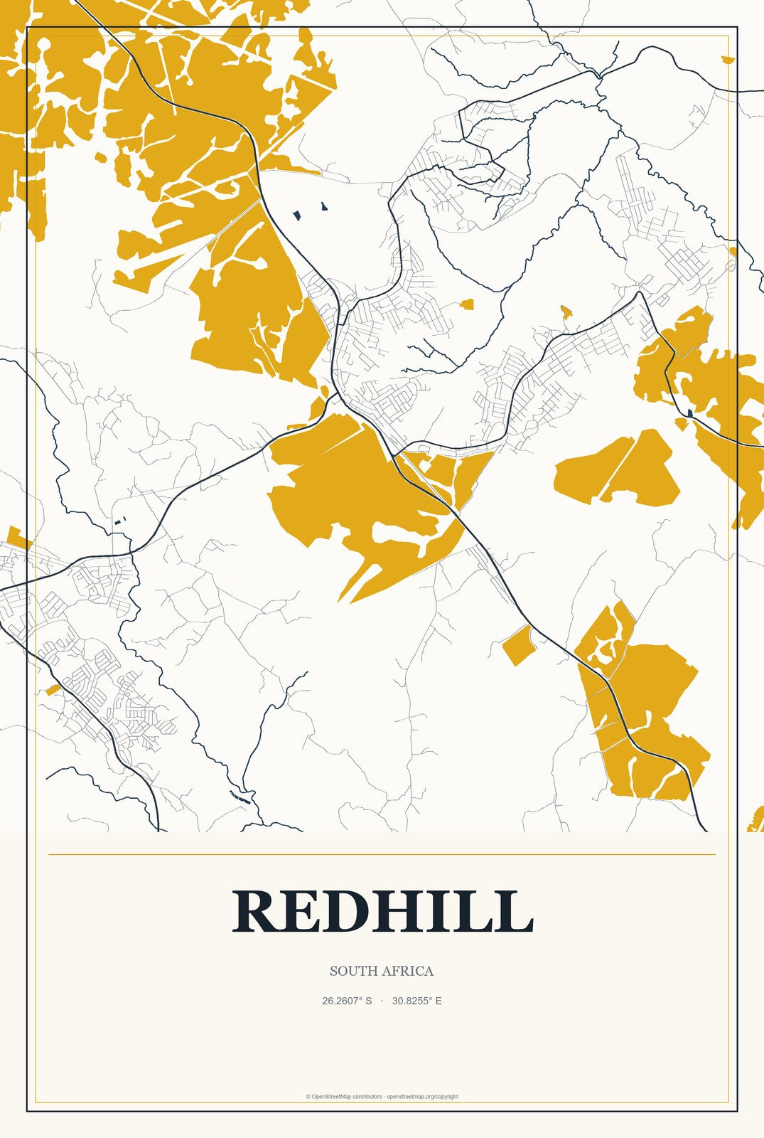 Redhill, South Africa City Map Aluminum Sign in Citrine Modern style