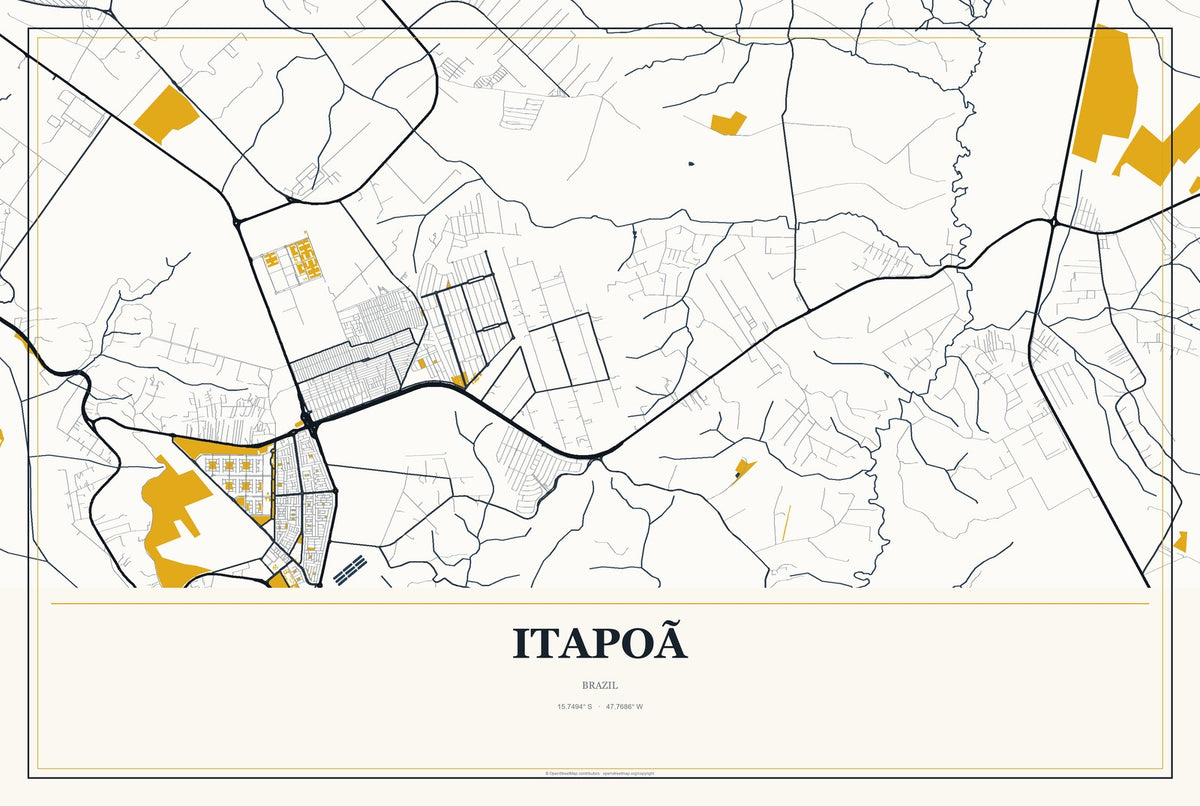 Itapoã, Brazil City Map Aluminum Sign in Citrine Modern style