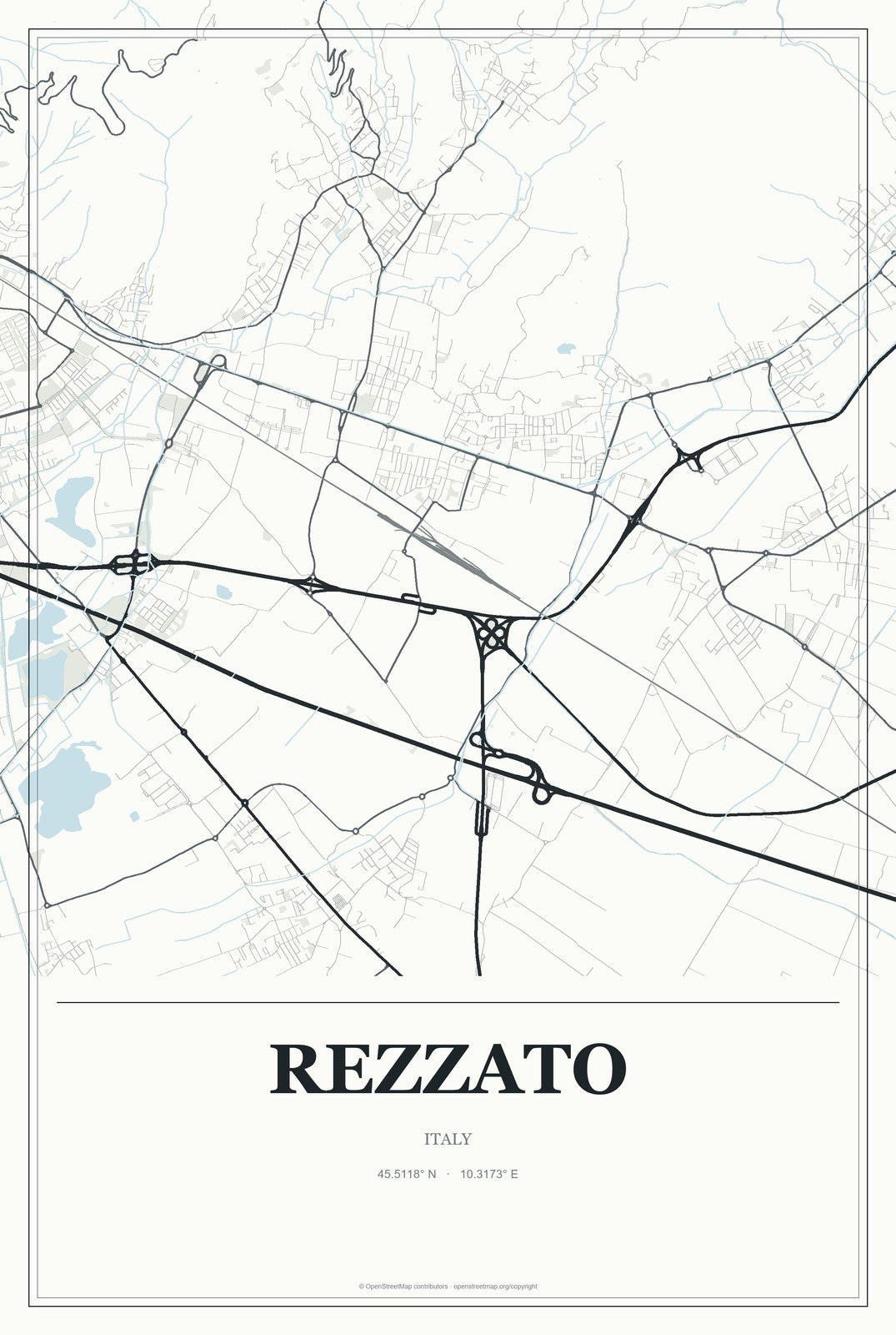 Rezzato, Italy City Map Aluminum Sign in Gallery Air style