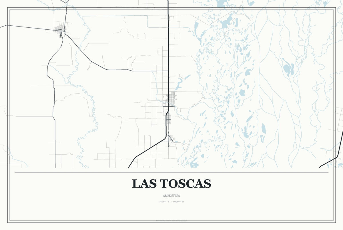 Las Toscas, Argentina City Map Aluminum Sign in Gallery Air style