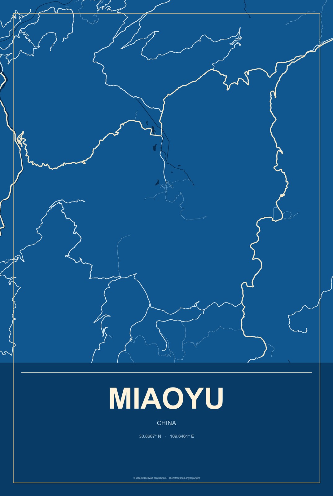Miaoyu, China City Map Aluminum Sign in Harbor Cobalt style