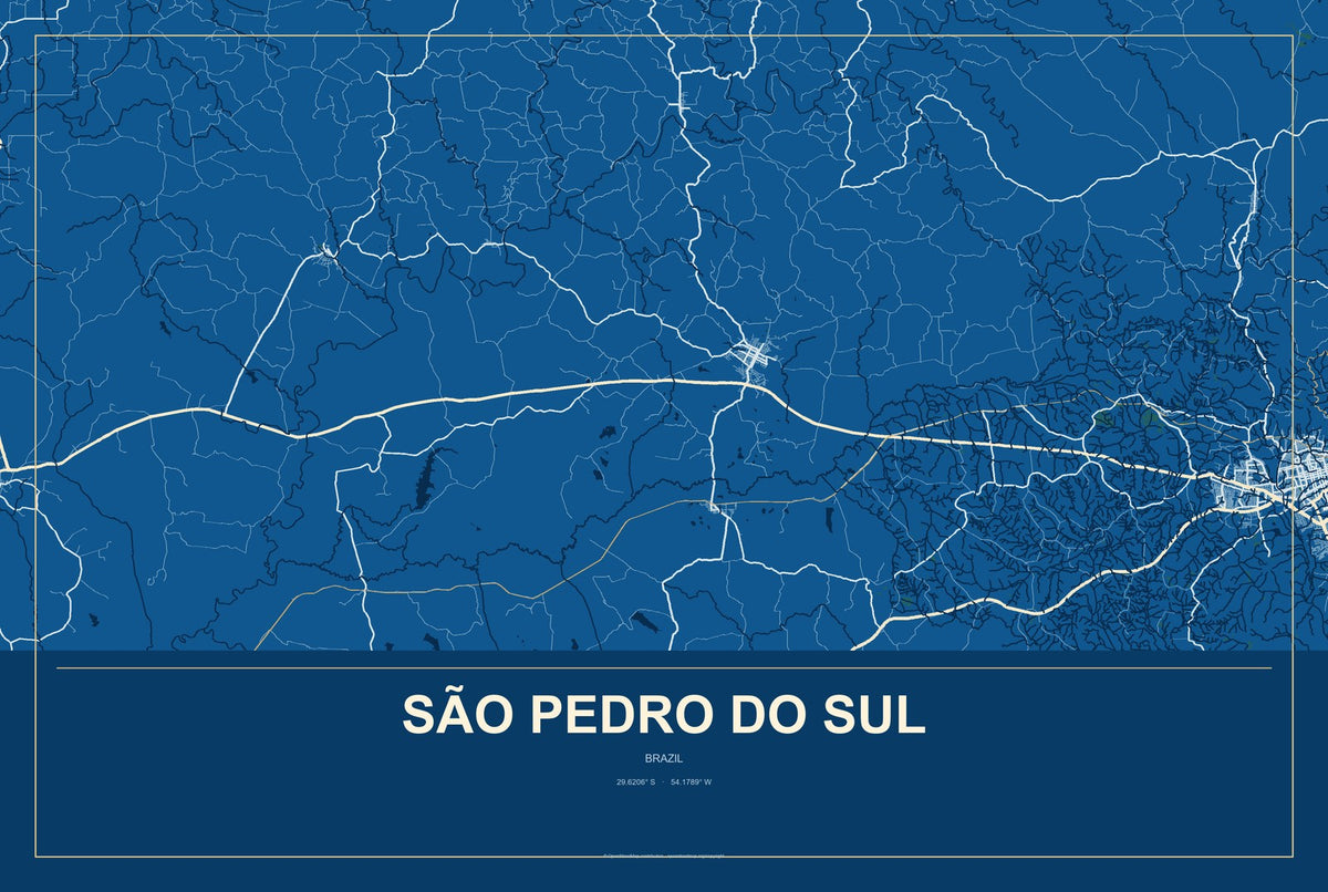 São Pedro do Sul, Brazil City Map Aluminum Sign in Harbor Cobalt style