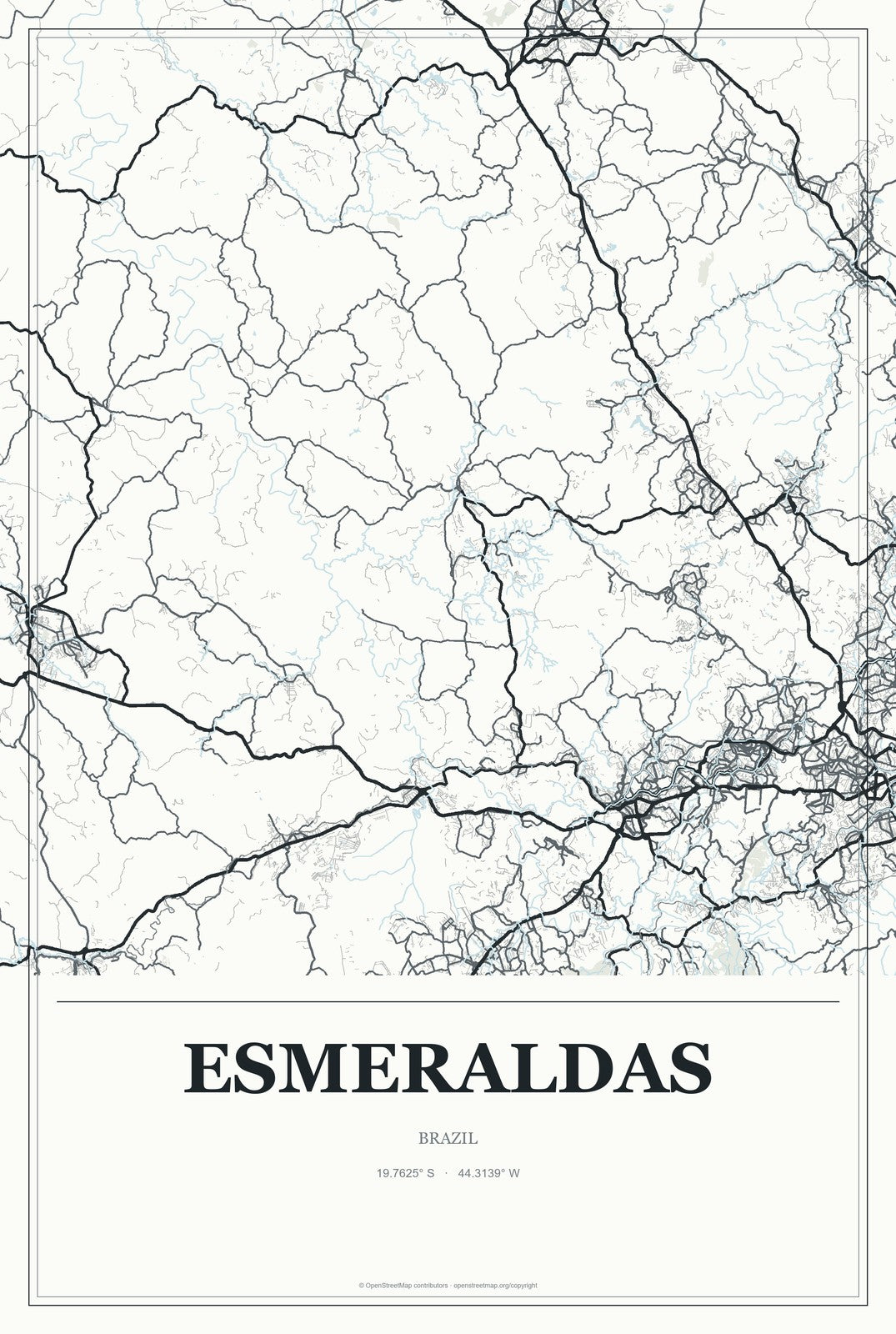 Esmeraldas, Brazil City Map Aluminum Sign in Gallery Air style
