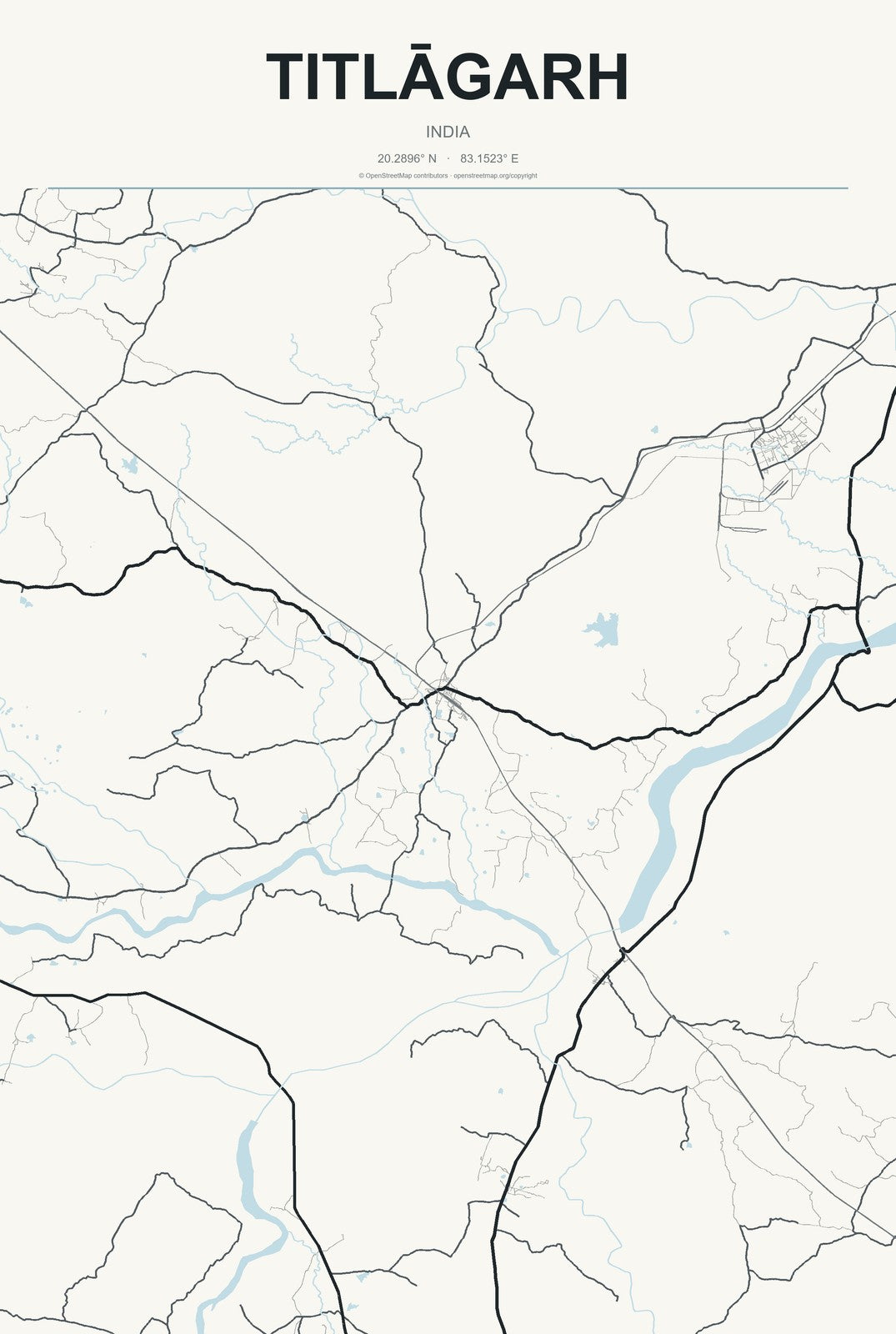 Titlāgarh, India City Map Aluminum Sign in Headline Atlas style