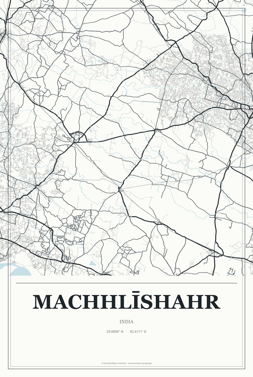 Machhlīshahr, India City Map Aluminum Sign in Gallery Air style