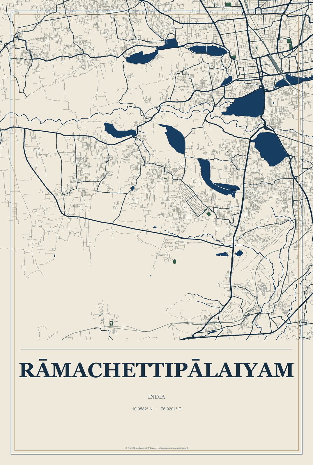 Rāmachettipālaiyam, India City Map Aluminum Sign in Coastal Cutout style
