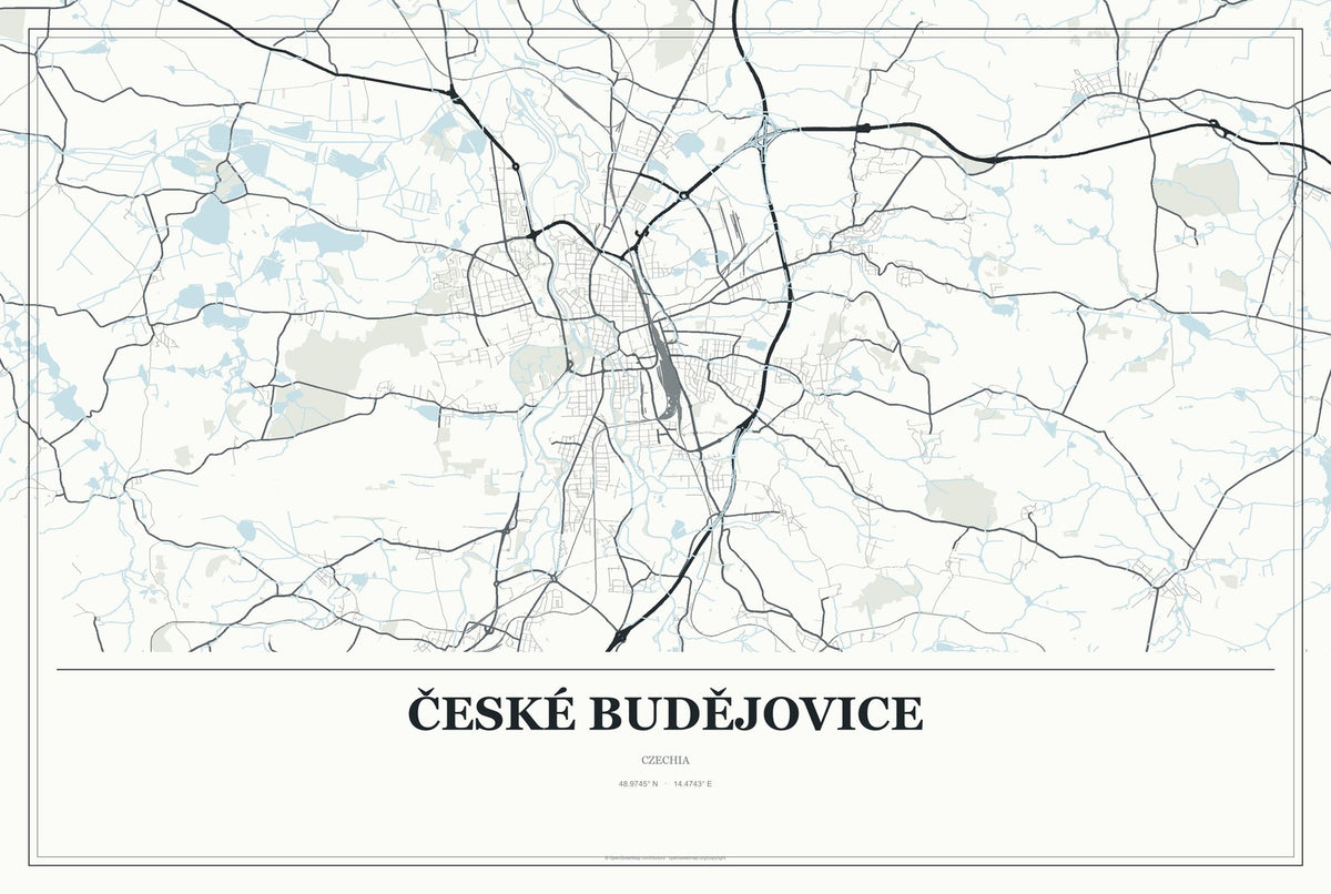 České Budějovice, Czechia City Map Aluminum Sign in Gallery Air style