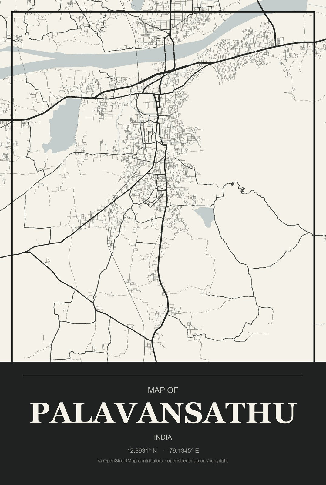 Palavansathu, India City Map Aluminum Sign in Museum Plaque style