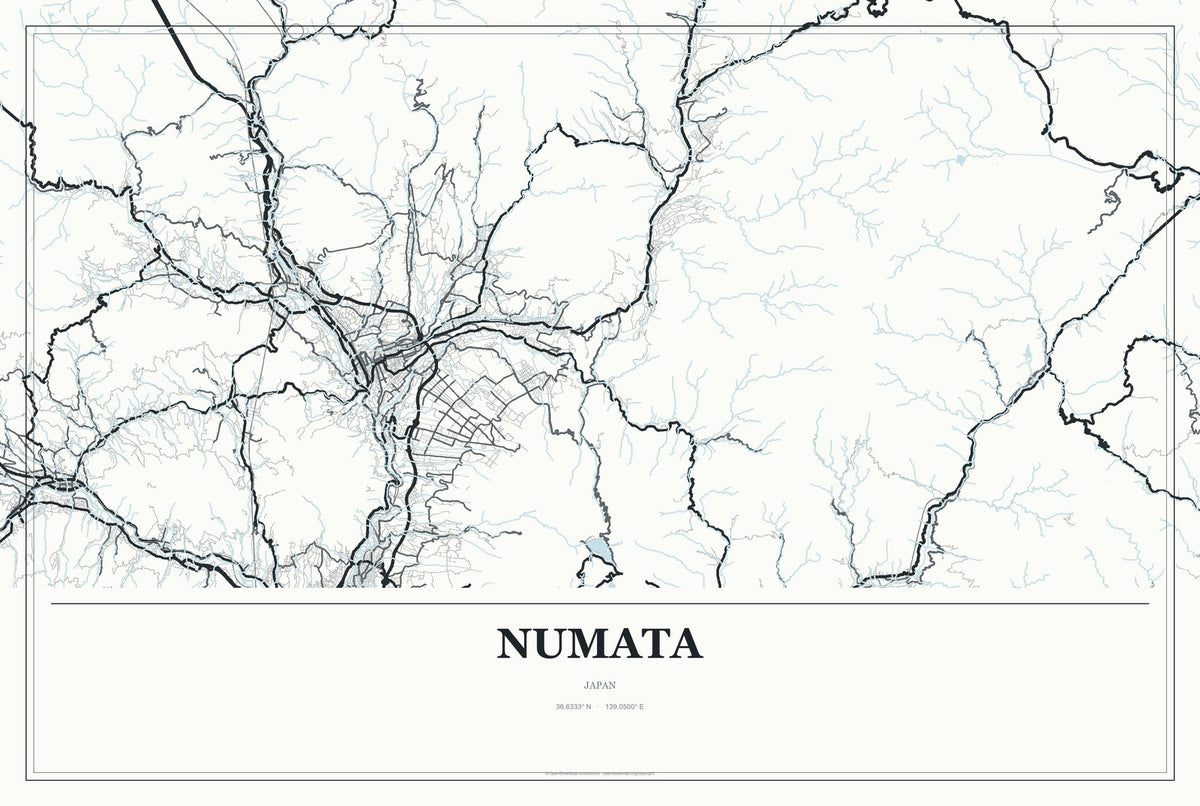 Numata, Japan City Map Aluminum Sign in Gallery Air style