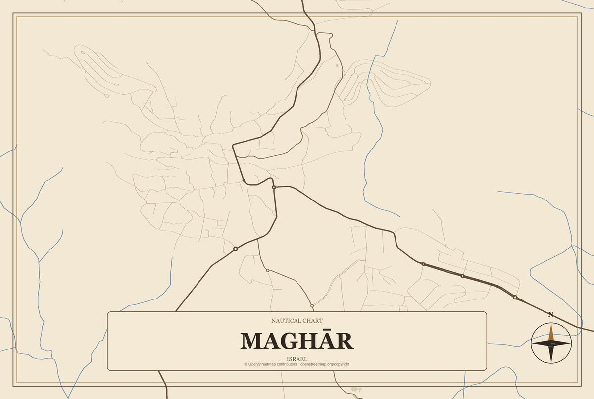 Maghār, Israel City Map Aluminum Sign in Heritage Nautical style