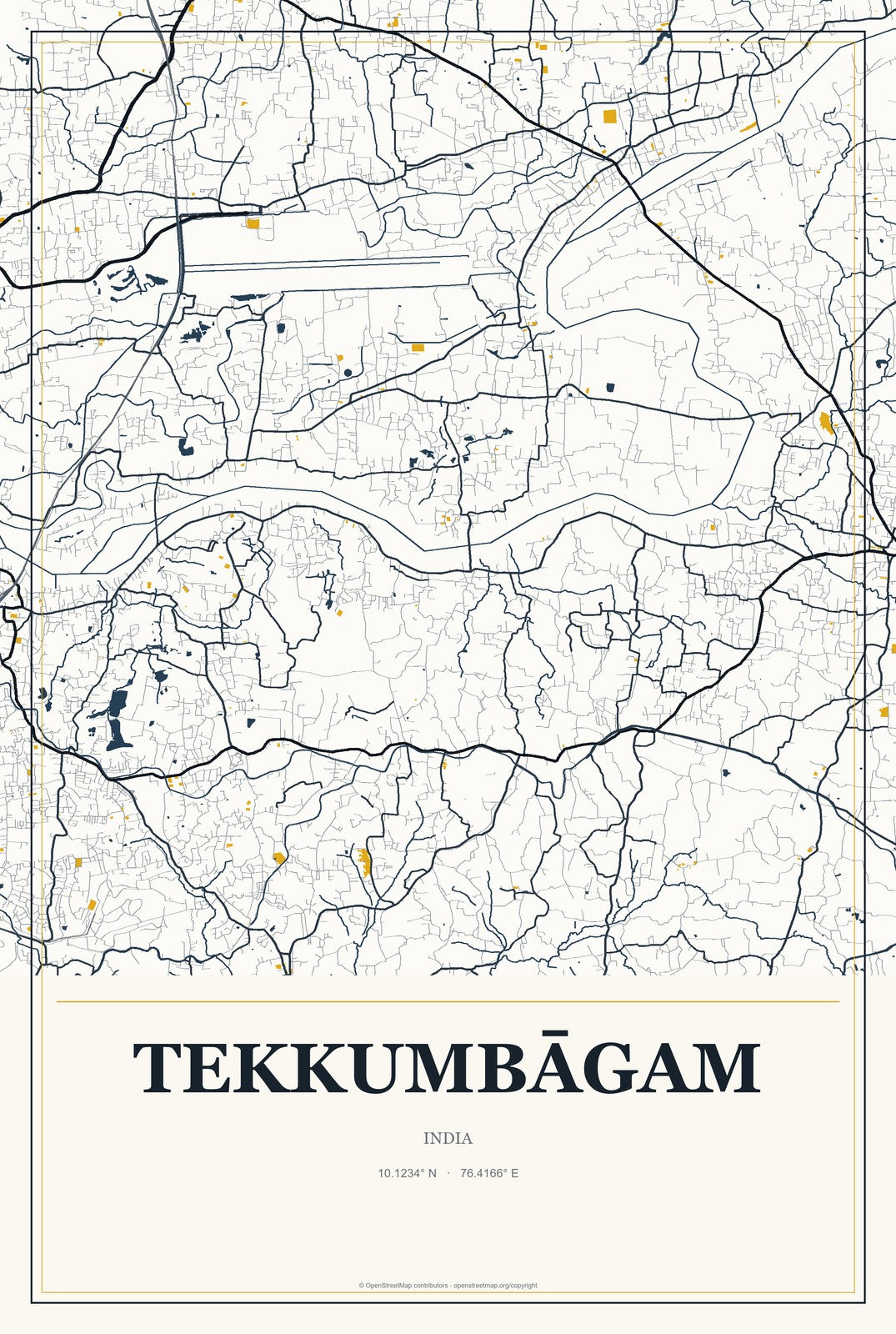 Tekkumbāgam, India City Map Aluminum Sign in Citrine Modern style