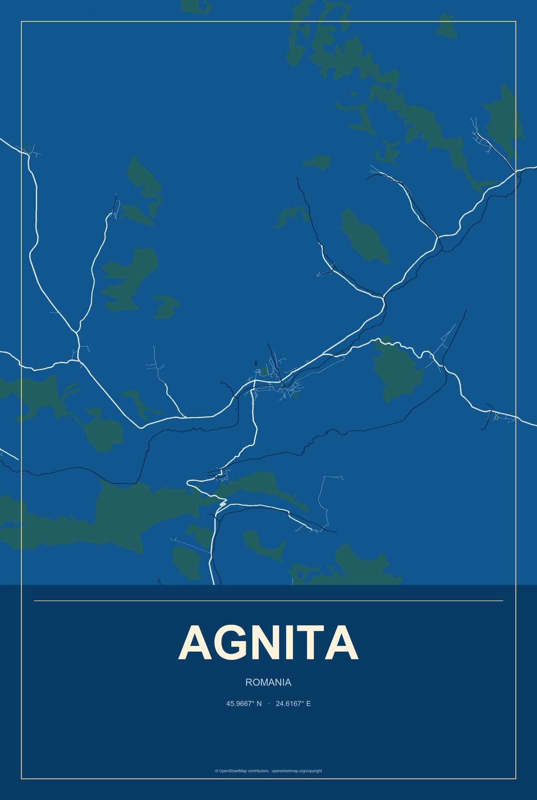 Agnita, Romania City Map Aluminum Sign in Harbor Cobalt style