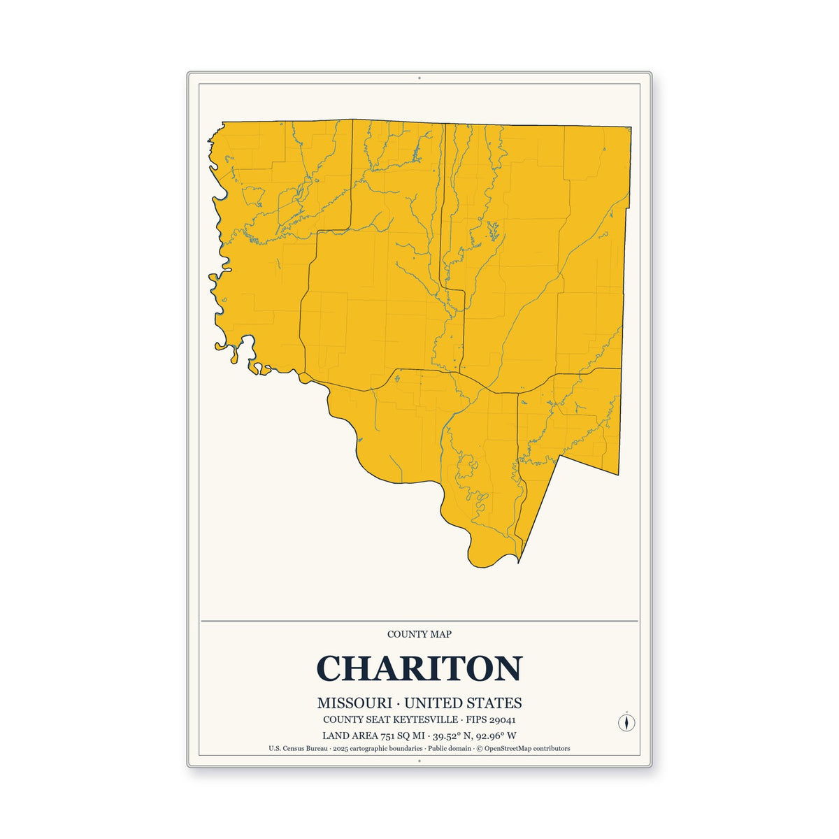 Chariton County, Missouri Map Aluminum Sign in Citrine Modern style
