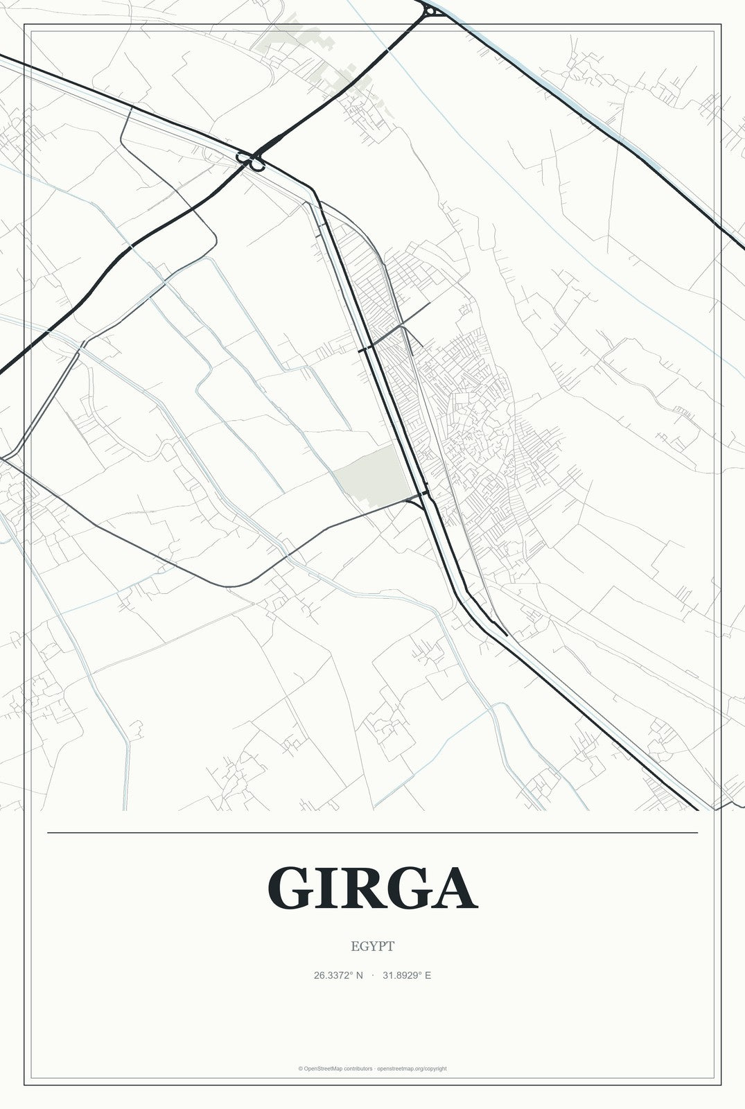 Girga, Egypt City Map Aluminum Sign in Gallery Air style