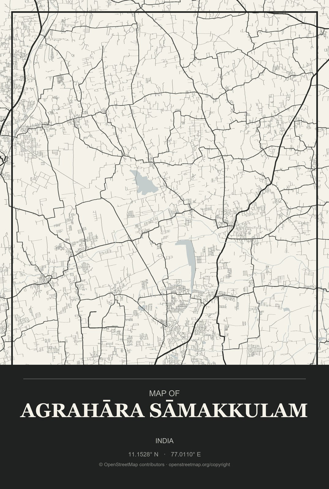Agrahāra Sāmakkulam, India City Map Aluminum Sign in Museum Plaque style