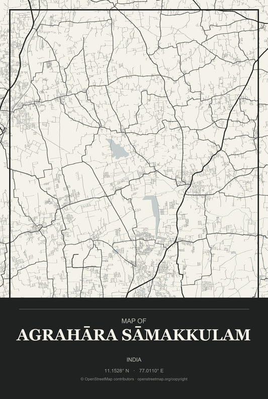 Agrahāra Sāmakkulam, India City Map Aluminum Sign in Museum Plaque style
