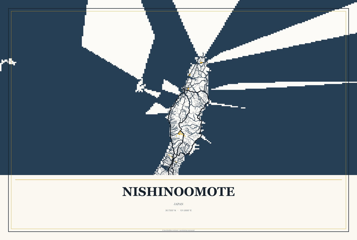 Nishinoomote, Japan City Map Aluminum Sign in Citrine Modern style