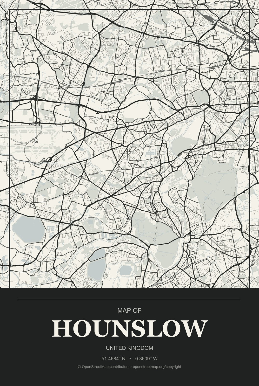 Hounslow, United Kingdom City Map Aluminum Sign in Museum Plaque style