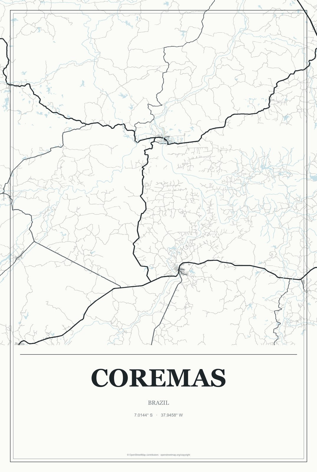 Coremas, Brazil City Map Aluminum Sign in Gallery Air style