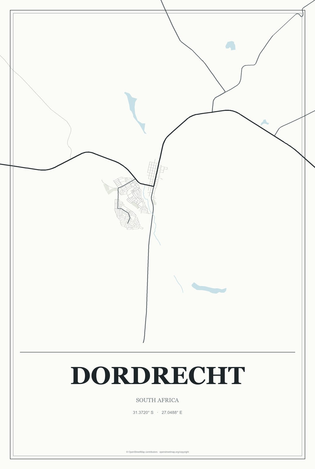 Dordrecht, South Africa City Map Aluminum Sign in Gallery Air style