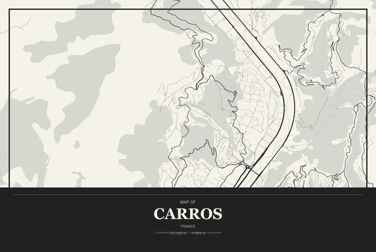 Carros, France City Map Aluminum Sign in Museum Plaque style